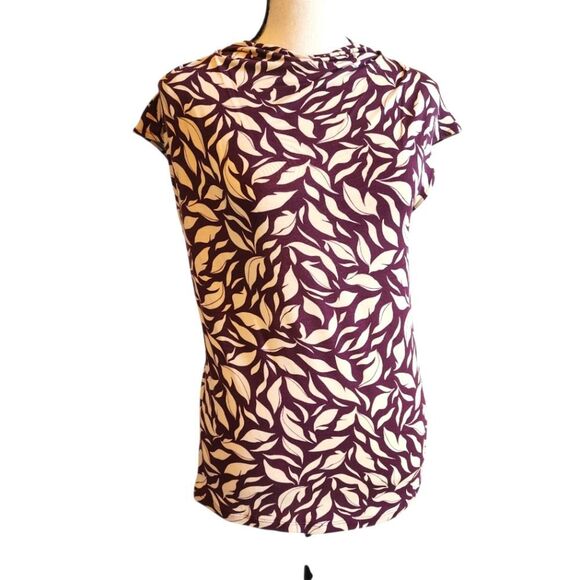 Ann Taylor Leaf Patterned Burgundy Top, Sz. S - Picture 2 of 6